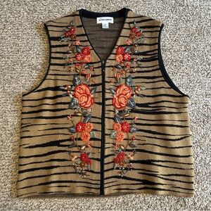 Floral Alfred Dunner XL Embroidered Tiger Stripe Zip Up Vest
